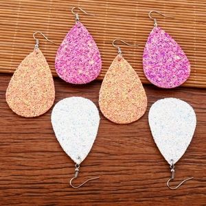 3 pair Glitter Teardrop Earrings